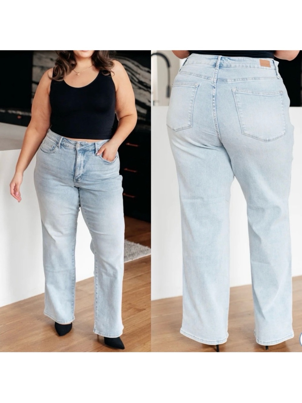 Judy Blue High Rise Control Top Straight Fit Jeans Vintage Light Blue Wash